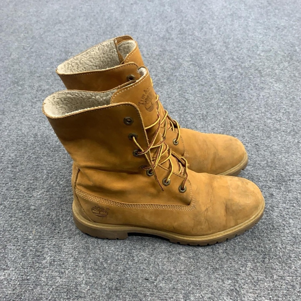 Timberland Shearling Boots Mens Size 10.5 Brown Nubuck Insulated Winter A118C